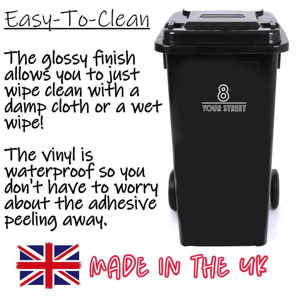 Pack of 3 Stencil Font Print Wheelie Bin Stickers