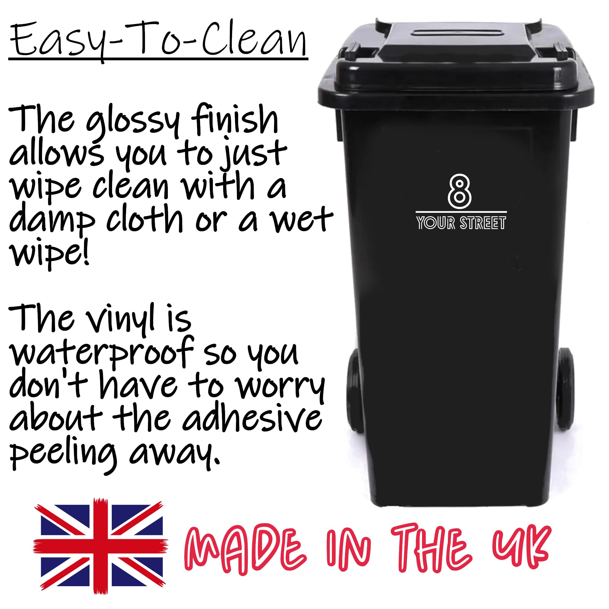 Pack of 3 Stencil Font Print Wheelie Bin Stickers