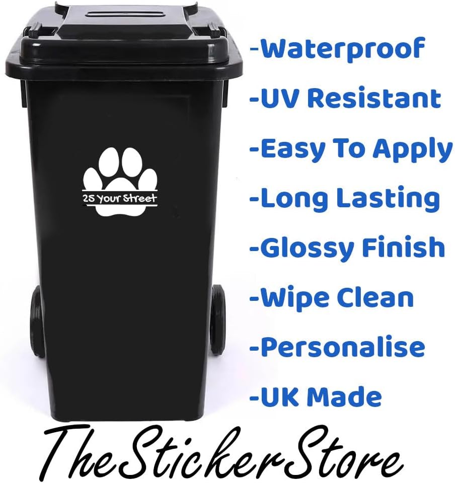 Multi Pack Dog/Cat Paw Print Wheelie Bin Number Stickers