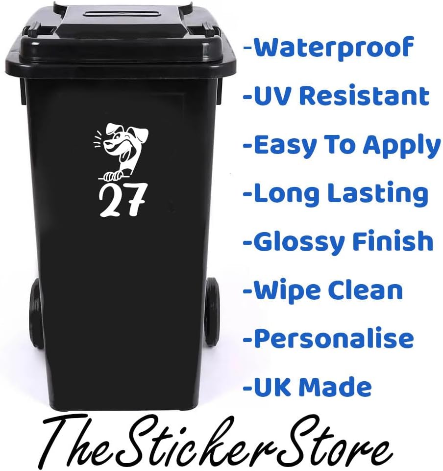 3 Pack Dog Laughing Wheelie Bin Number Stickers