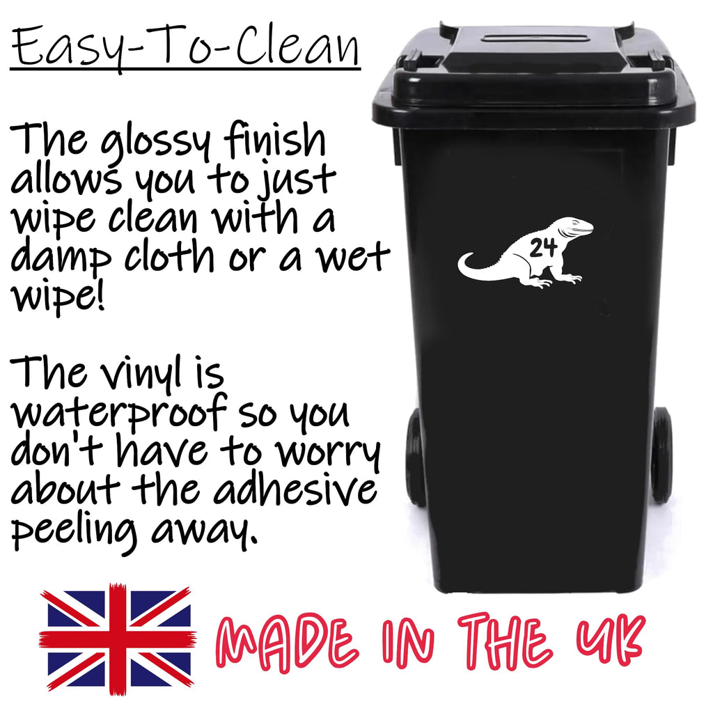 3 Pack Komodo Dragon Wheelie Bin Number Sticker