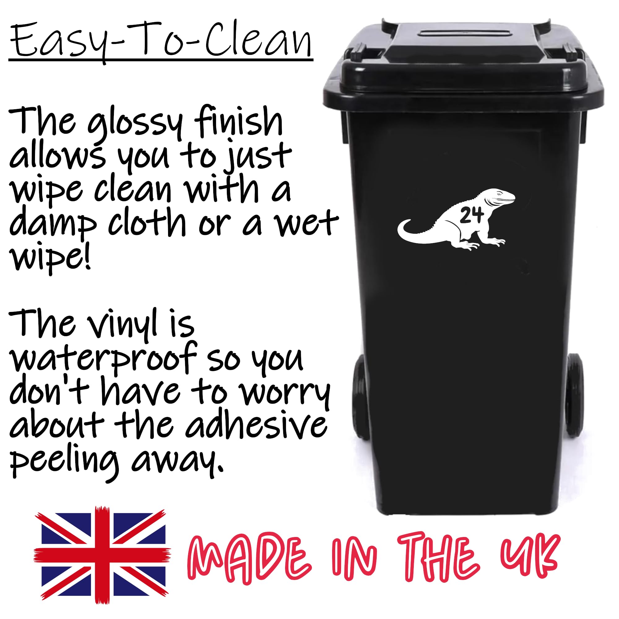 3 Pack Komodo Dragon Wheelie Bin Number Sticker