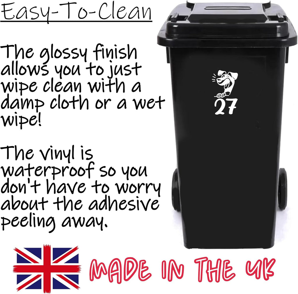 3 Pack Dog Laughing Wheelie Bin Number Stickers