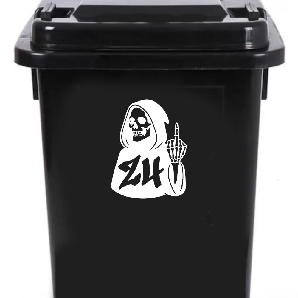 Pack of 3 Skeleton Skull Middle Finger House Number Wheelie Bin Sticker