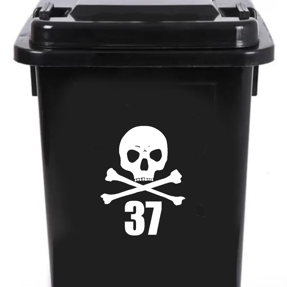 Pack of 3 Skull & Cross Bones House Number - Recycling Box - Wheelie Bin Sticker - Easy to Apply