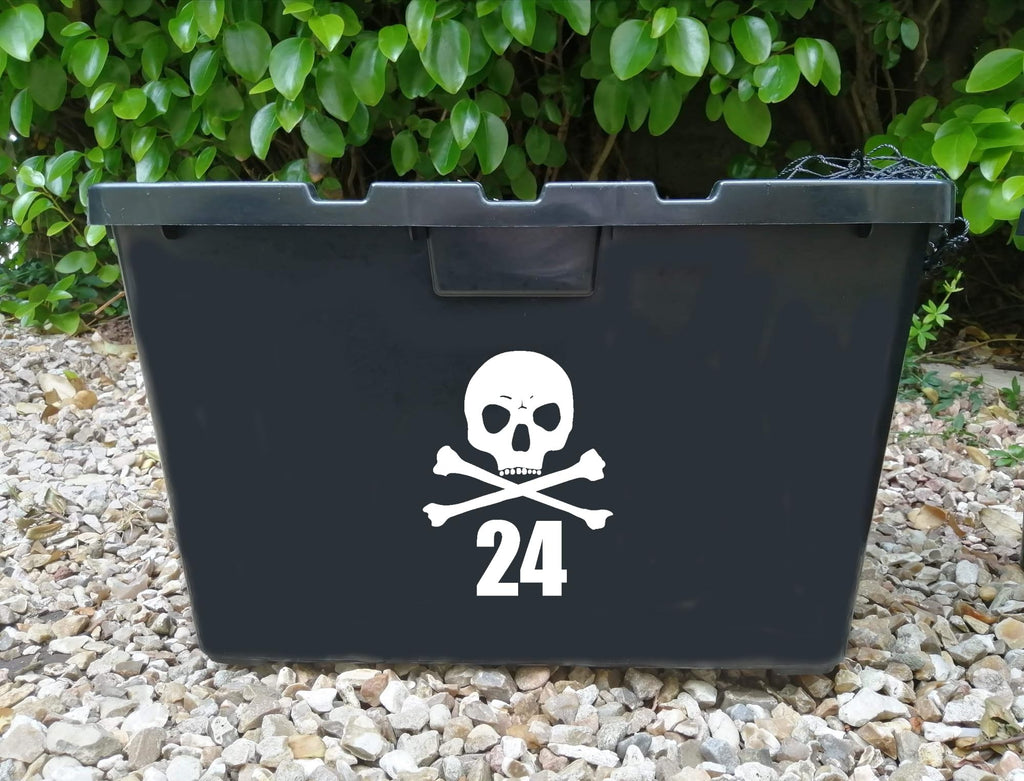 Pack of 3 Skull & Cross Bones House Number - Recycling Box - Wheelie Bin Sticker - Easy to Apply