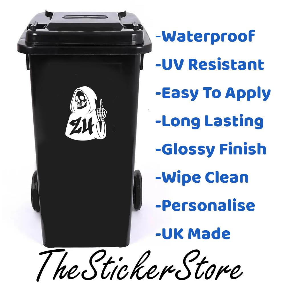Pack of 3 Skeleton Skull Middle Finger House Number Wheelie Bin Sticker