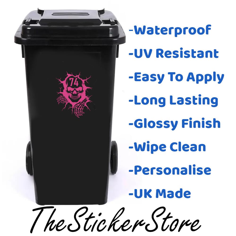 Pack of 3 3D Effect Skull House Number Wheelie Bin Sticker