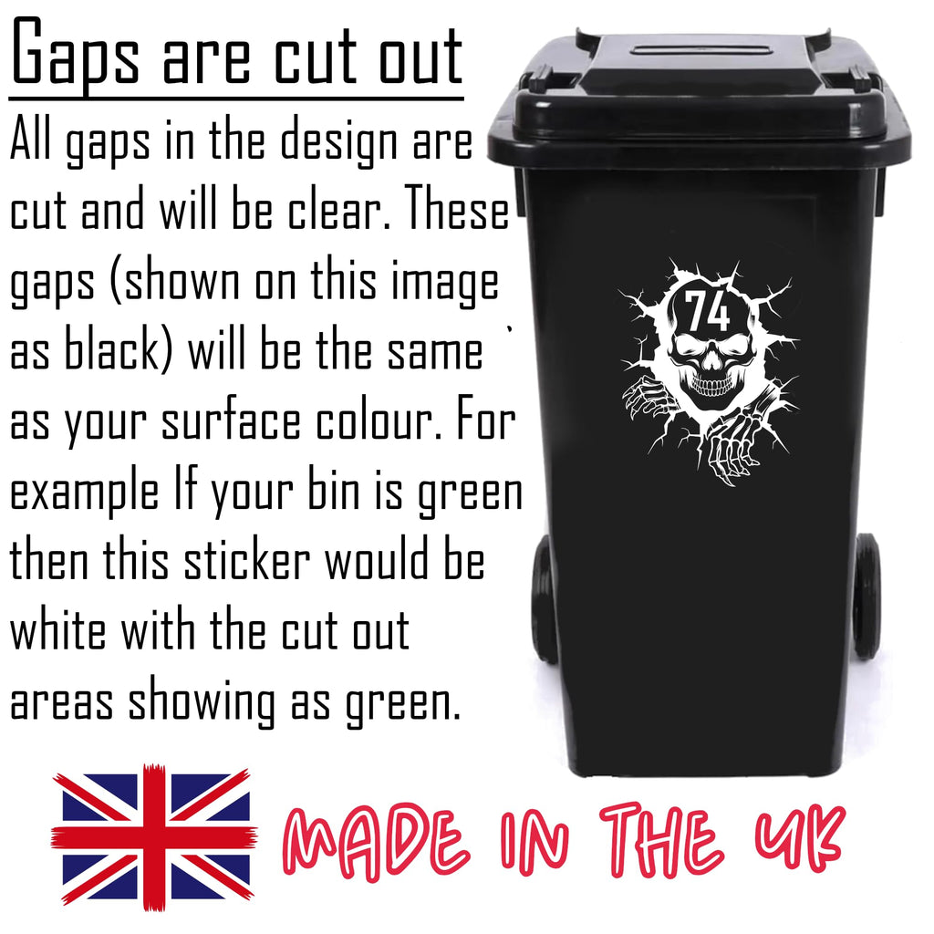 Pack of 3 3D Effect Skull House Number Wheelie Bin Sticker