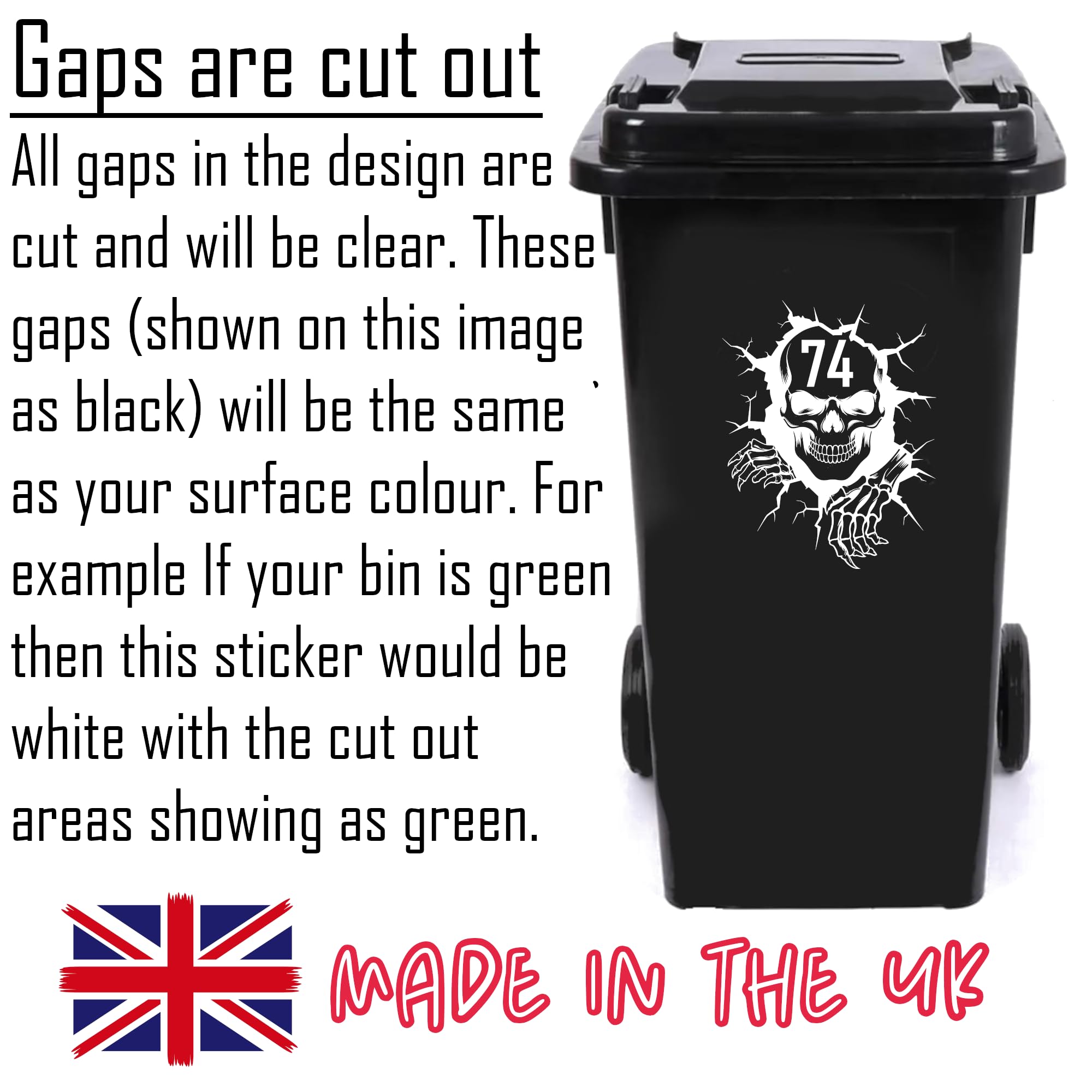Pack of 3 3D Effect Skull House Number Wheelie Bin Sticker