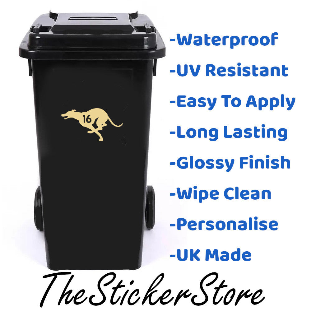 3 Pack Greyhound Waterproof Wheelie Bin Number Stickers
