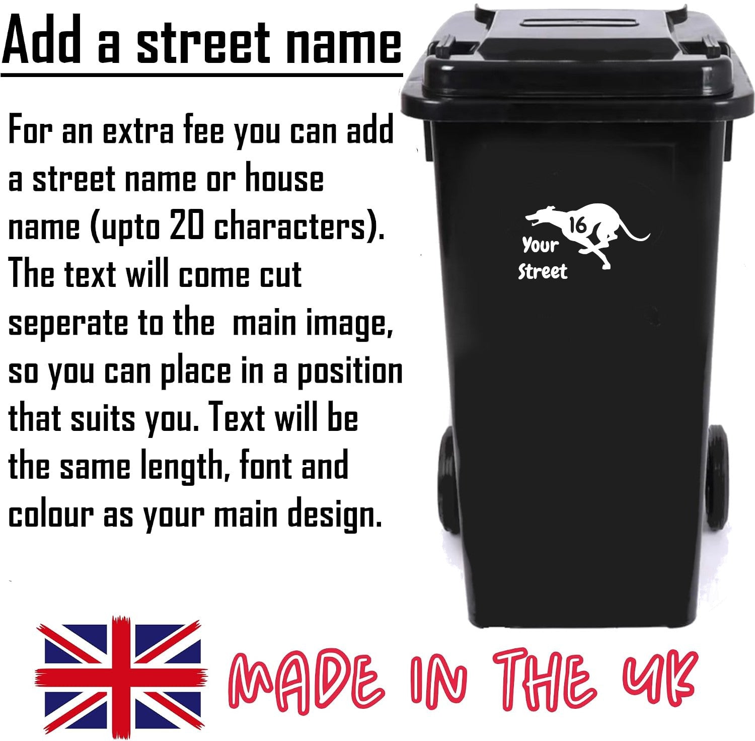 3 Pack Greyhound Waterproof Wheelie Bin Number Stickers