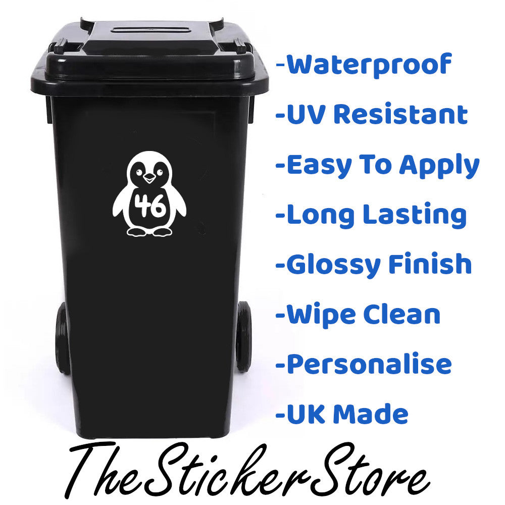 Penguin Wheelie Bin Number Stickers