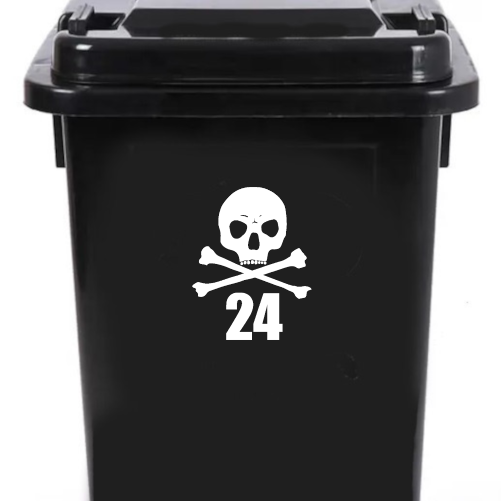 Pack of 3 Skull & Cross Bones Wheelie Bin Number Sticker